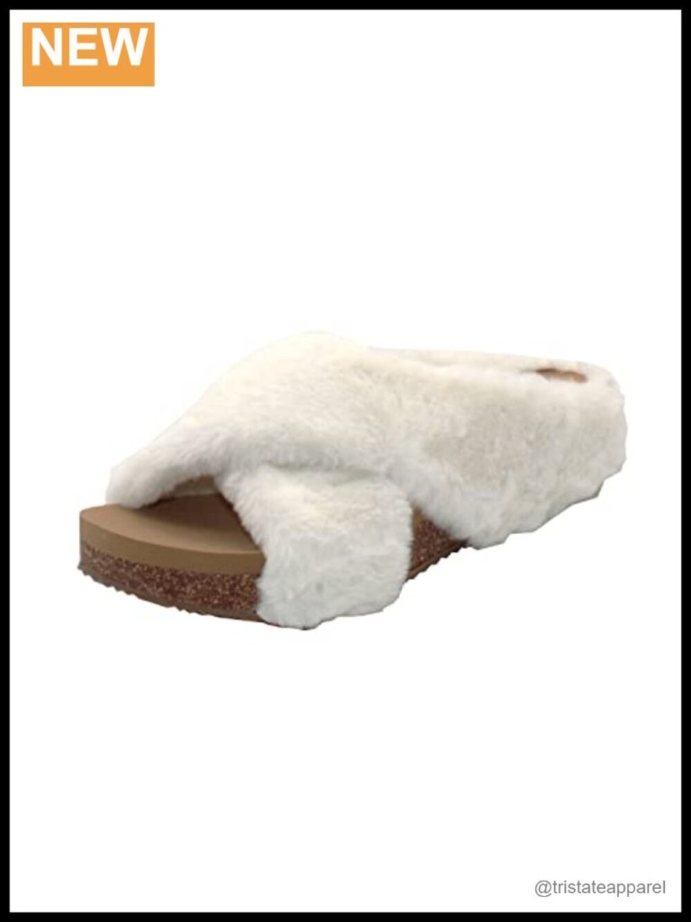 Crisscross Slide Sandal Fluffy Faux Fur Fleece Lined EVA Insole Cork Wedge